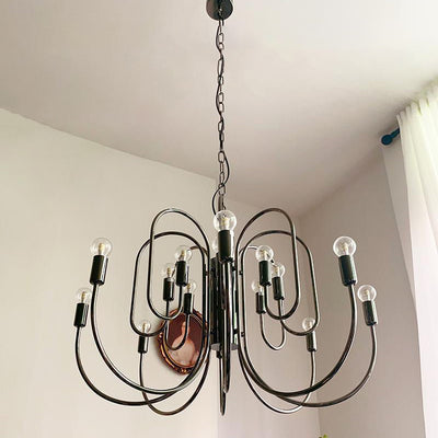 Traditional French Curved Carbon Steel Glass 8/12/16-Light Chandelier For Living Room