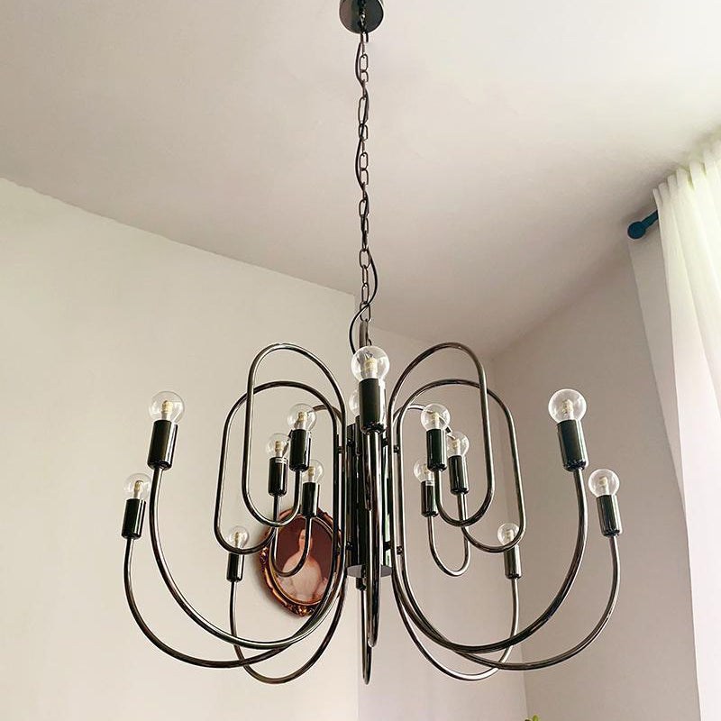 Traditional French Curved Carbon Steel Glass 8/12/16-Light Chandelier For Living Room