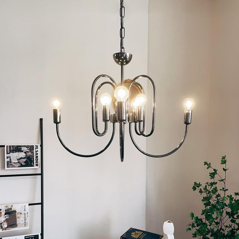 Traditional French Curved Carbon Steel Glass 8/12/16-Light Chandelier For Living Room