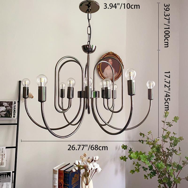 Traditional French Curved Carbon Steel Glass 8/12/16-Light Chandelier For Living Room