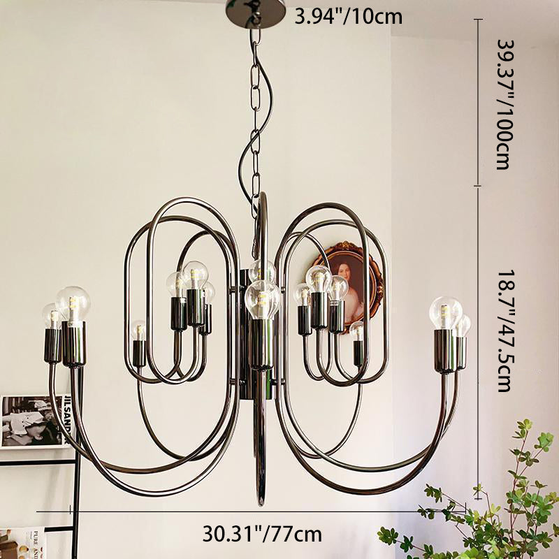 Traditional French Curved Carbon Steel Glass 8/12/16-Light Chandelier For Living Room