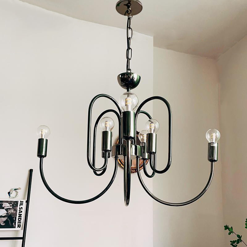 Traditional French Curved Carbon Steel Glass 8/12/16-Light Chandelier For Living Room