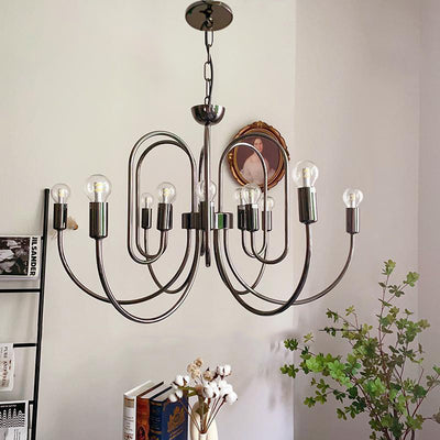 Traditional French Curved Carbon Steel Glass 8/12/16-Light Chandelier For Living Room
