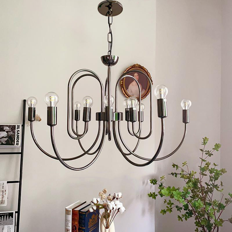 Traditional French Curved Carbon Steel Glass 8/12/16-Light Chandelier For Living Room