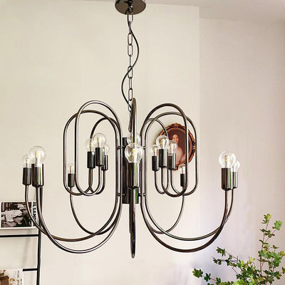 Traditional French Curved Carbon Steel Glass 8/12/16-Light Chandelier For Living Room