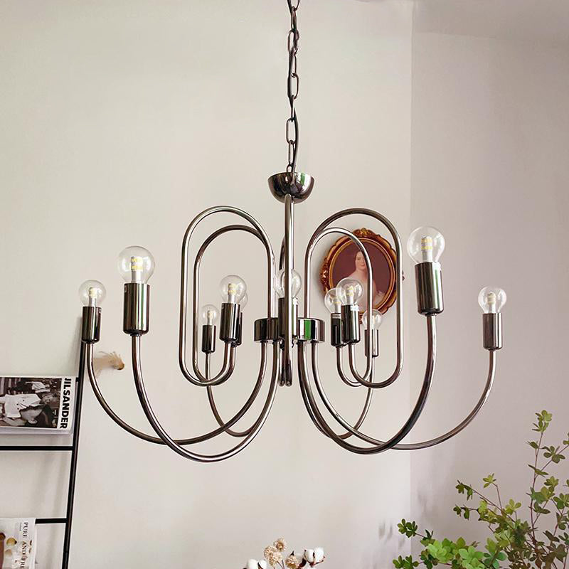 Traditional French Curved Carbon Steel Glass 8/12/16-Light Chandelier For Living Room