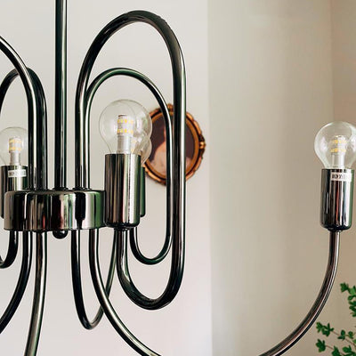 Traditional French Curved Carbon Steel Glass 8/12/16-Light Chandelier For Living Room