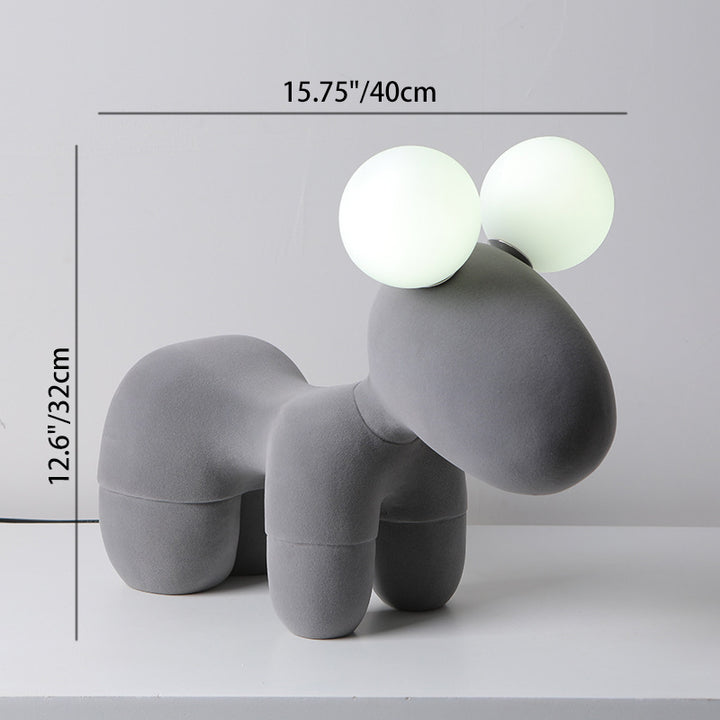 Lampe de table contemporaine créative en résine de poney en peluche enfantine à 2 lumières pour chambre 