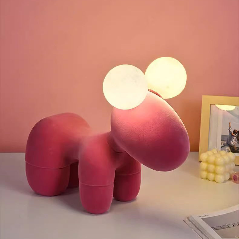 Lampe de table contemporaine créative en résine de poney en peluche enfantine à 2 lumières pour chambre 