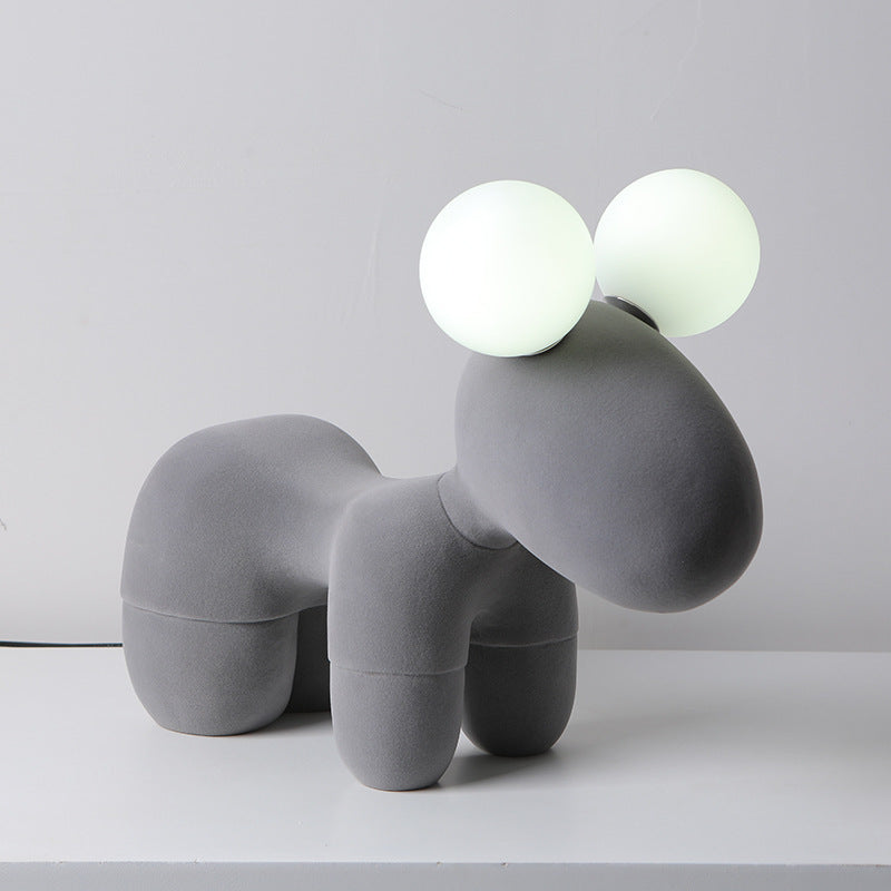 Lampe de table contemporaine créative en résine de poney en peluche enfantine à 2 lumières pour chambre 