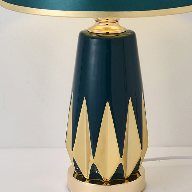 Contemporary Luxury Fabric Round Shade Ceramic Alloy 1-Light Table Lamp For Bedroom