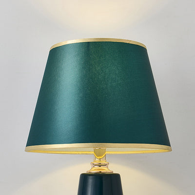Contemporary Luxury Fabric Round Shade Ceramic Alloy 1-Light Table Lamp For Bedroom