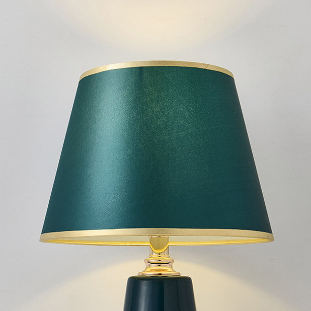 Contemporary Luxury Fabric Round Shade Ceramic Alloy 1-Light Table Lamp For Bedroom
