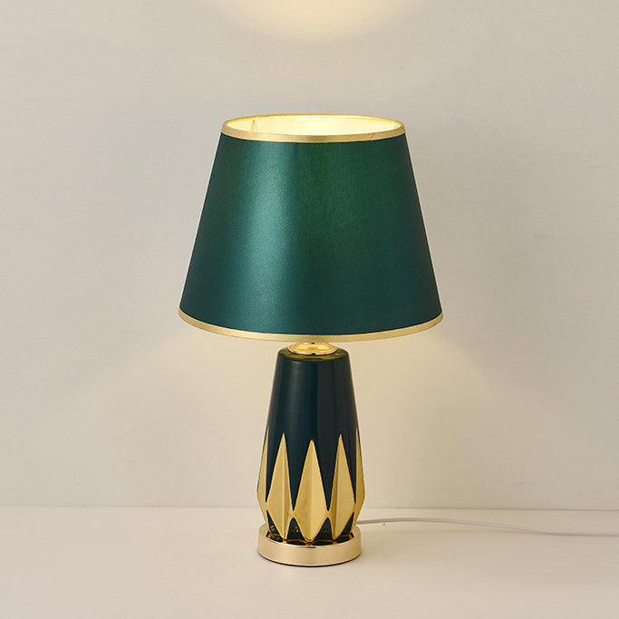 Contemporary Luxury Fabric Round Shade Ceramic Alloy 1-Light Table Lamp For Bedroom