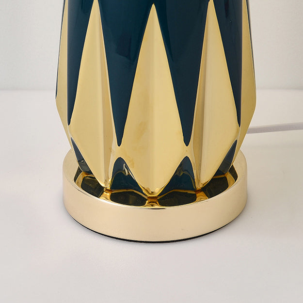 Contemporary Luxury Fabric Round Shade Ceramic Alloy 1-Light Table Lamp For Bedroom