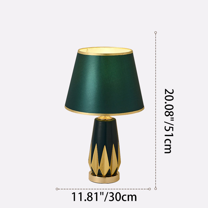 Contemporary Luxury Fabric Round Shade Ceramic Alloy 1-Light Table Lamp For Bedroom