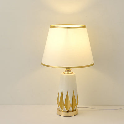 Contemporary Luxury Fabric Round Shade Ceramic Alloy 1-Light Table Lamp For Bedroom