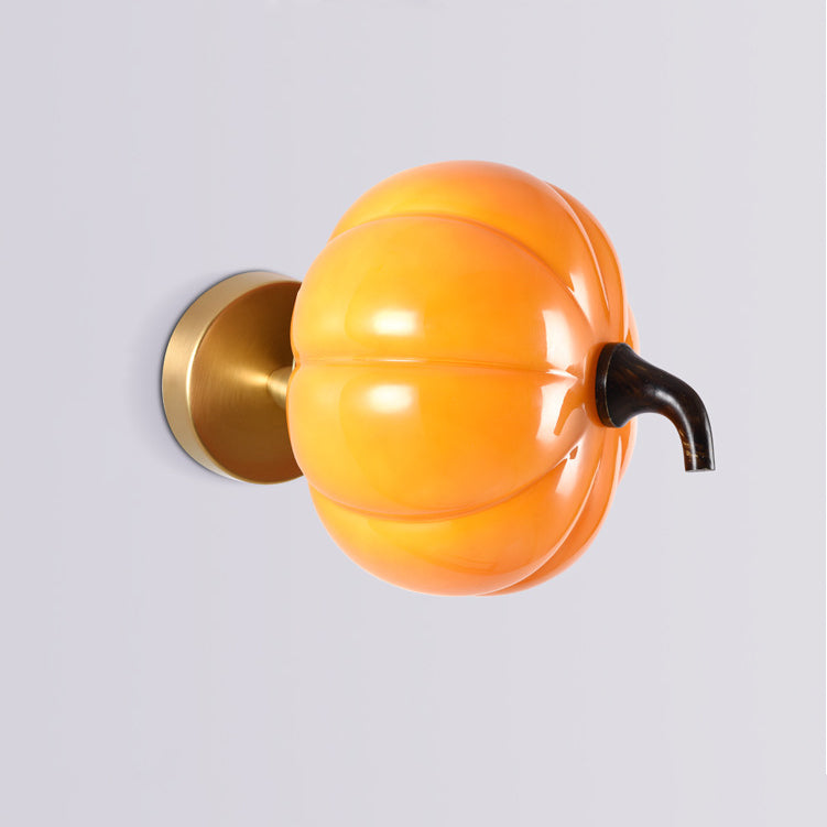 Contemporary Creative Simulation Vegetable Pumpkin Glass Iron 1-Light Wall Sconce Lamp For Living Room