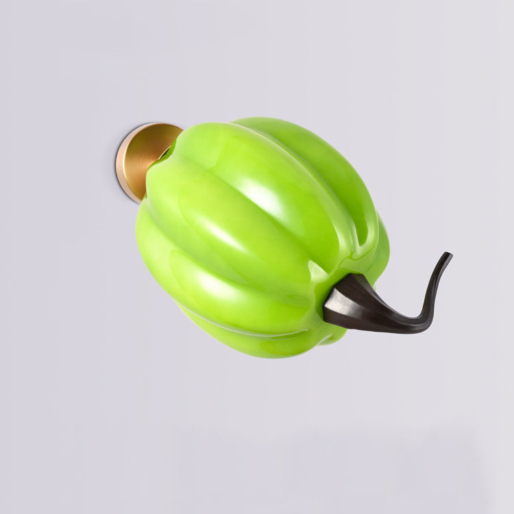 Contemporary Creative Simulation Vegetable Pumpkin Glass Iron 1-Light Wall Sconce Lamp For Living Room