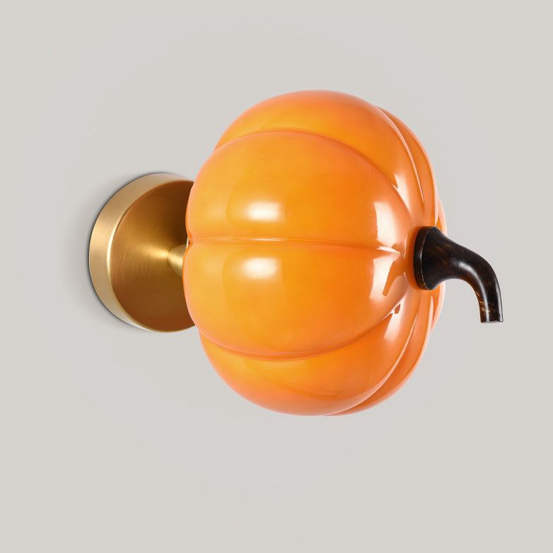Contemporary Creative Simulation Vegetable Pumpkin Glass Iron 1-Light Wall Sconce Lamp For Living Room