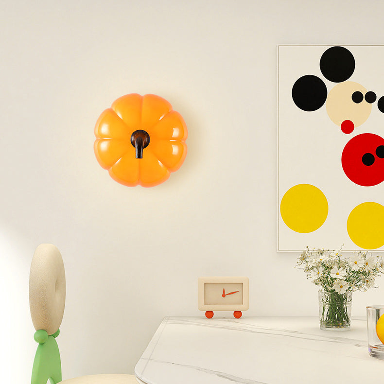 Contemporary Creative Simulation Vegetable Pumpkin Glass Iron 1-Light Wall Sconce Lamp For Living Room