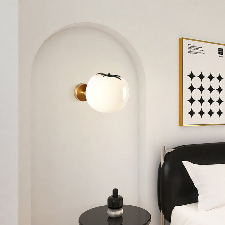 Lámpara de Aplique de Pared de 1 Luz de Calabaza de Vidrio de Hierro Vegetal de Simulación Creativa Contemporánea para Sala de Estar 