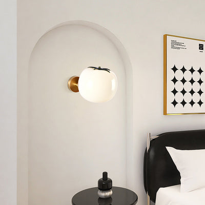 Contemporary Creative Simulation Vegetable Pumpkin Glass Iron 1-Light Wall Sconce Lamp For Living Room