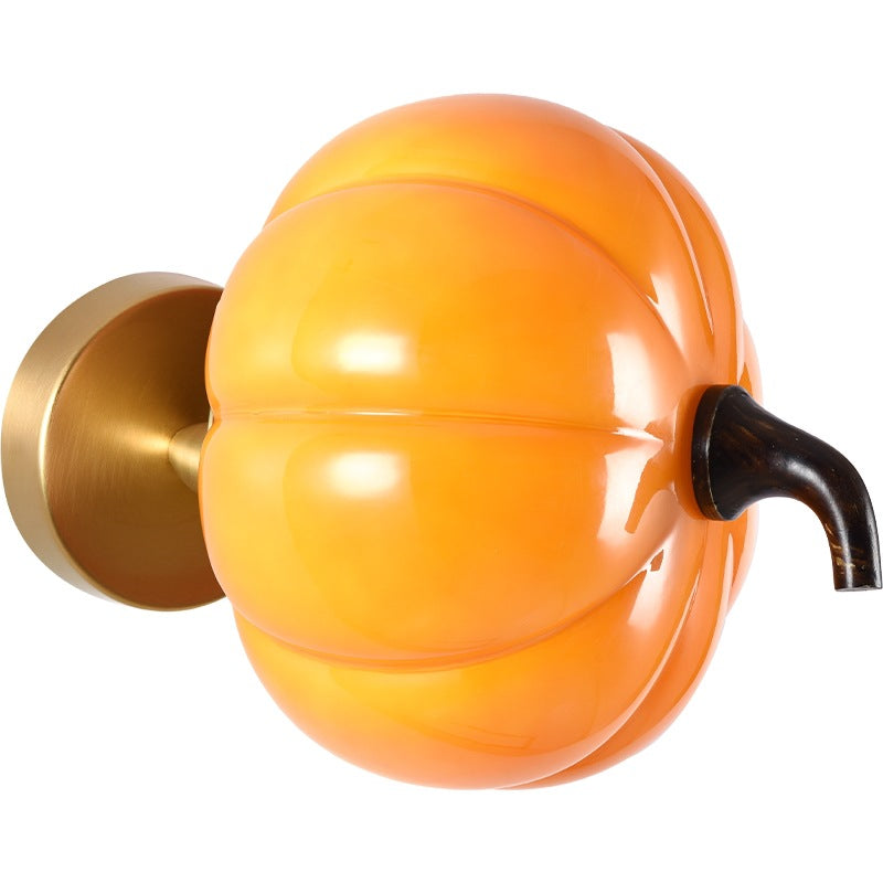 Contemporary Creative Simulation Vegetable Pumpkin Glass Iron 1-Light Wall Sconce Lamp For Living Room