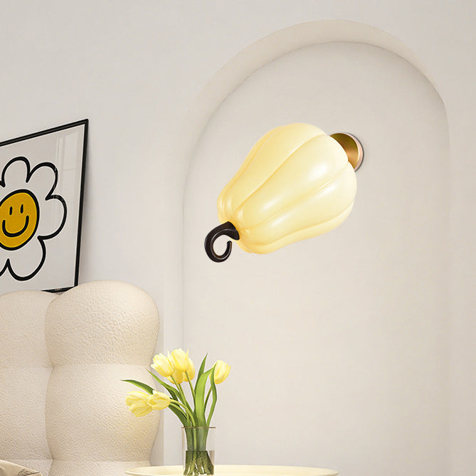 Contemporary Creative Simulation Vegetable Pumpkin Glass Iron 1-Light Wall Sconce Lamp For Living Room