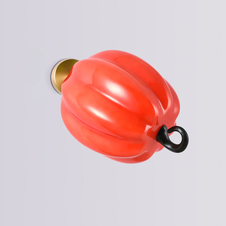 Contemporary Creative Simulation Vegetable Pumpkin Glass Iron 1-Light Wall Sconce Lamp For Living Room