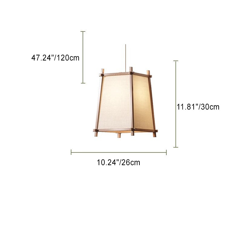 Traditional Chinese Zen Wood Frame Fabric 1-Light Pendant Light For Living Room