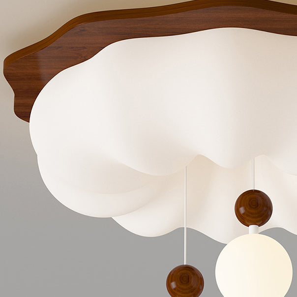 Contemporary Scandinavian Solid Wood PE Cloud Shade LED Flush Mount Ceiling Light For Bedroom