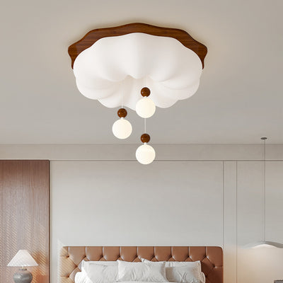 Contemporary Scandinavian Solid Wood PE Cloud Shade LED Flush Mount Ceiling Light For Bedroom