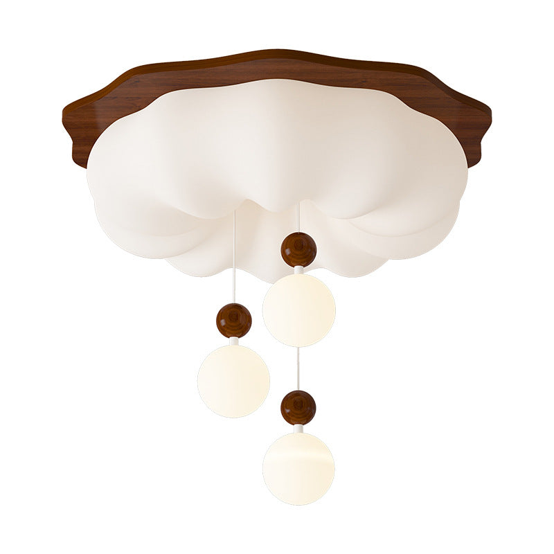 Contemporary Scandinavian Solid Wood PE Cloud Shade LED Flush Mount Ceiling Light For Bedroom