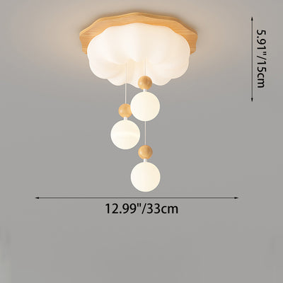 Contemporary Scandinavian Solid Wood PE Cloud Shade LED Flush Mount Ceiling Light For Bedroom