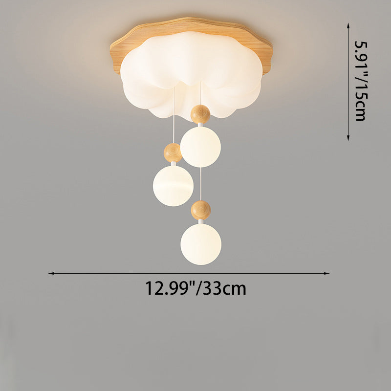 Contemporary Scandinavian Solid Wood PE Cloud Shade LED Flush Mount Ceiling Light For Bedroom