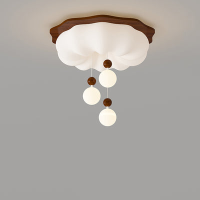 Contemporary Scandinavian Solid Wood PE Cloud Shade LED Flush Mount Ceiling Light For Bedroom