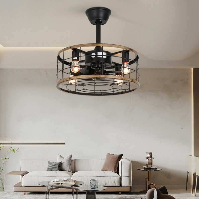 Ventilateur de plafond avec cadre en fer traditionnel de style maison de campagne, pales en ABS, 4 lumières et tiges descendantes pour chambre 
