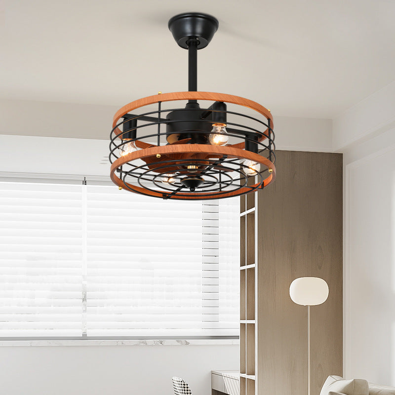 Ventilateur de plafond avec cadre en fer traditionnel de style maison de campagne, pales en ABS, 4 lumières et tiges descendantes pour chambre 