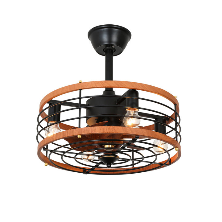 Ventilateur de plafond avec cadre en fer traditionnel de style maison de campagne, pales en ABS, 4 lumières et tiges descendantes pour chambre 