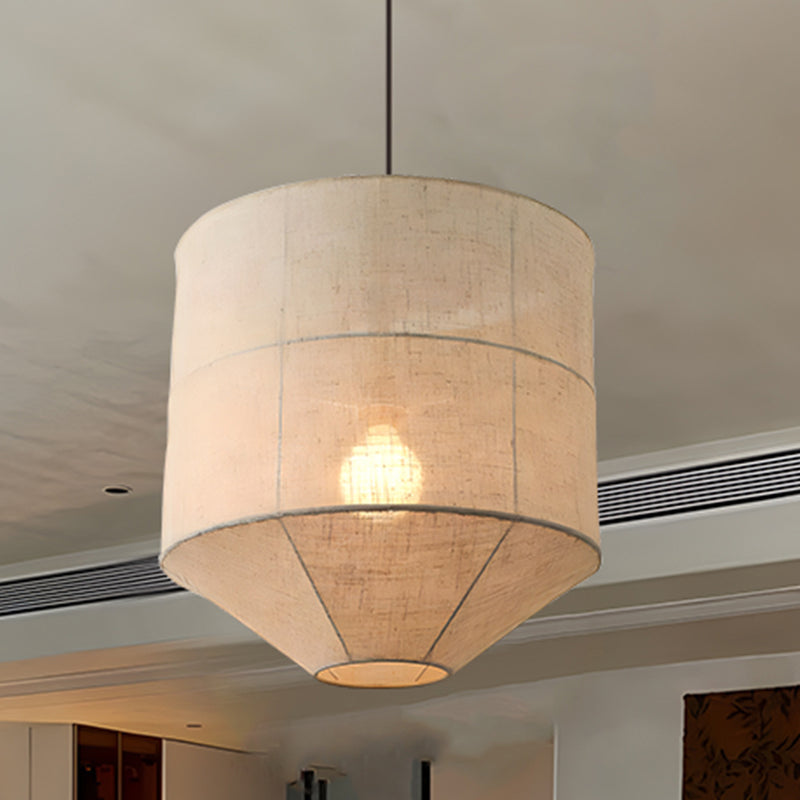 Traditional Japanese Zen Iron Fabric Cylinder Shade 1-Light Pendant Light For Living Room