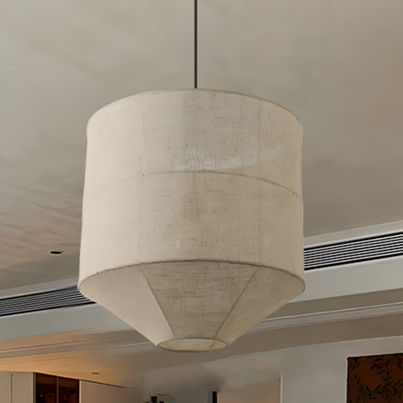 Traditional Japanese Zen Iron Fabric Cylinder Shade 1-Light Pendant Light For Living Room