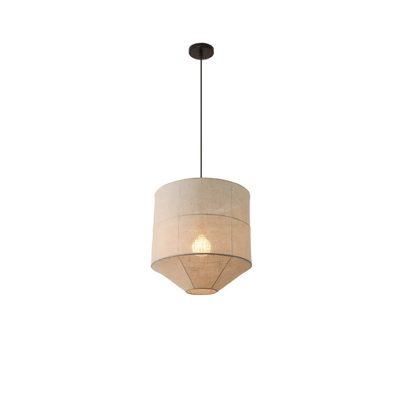 Traditional Japanese Zen Iron Fabric Cylinder Shade 1-Light Pendant Light For Living Room