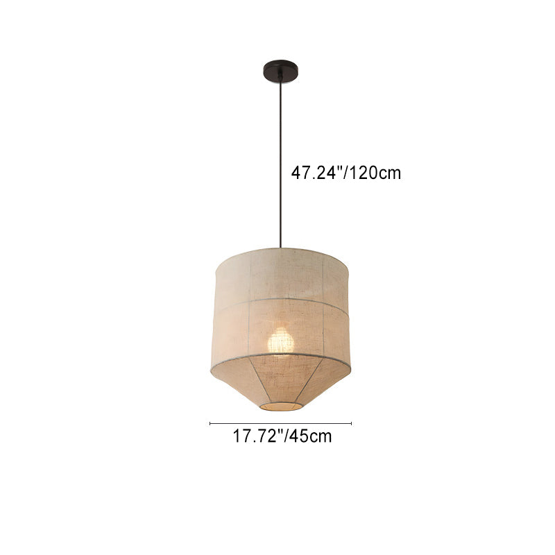 Traditional Japanese Zen Iron Fabric Cylinder Shade 1-Light Pendant Light For Living Room
