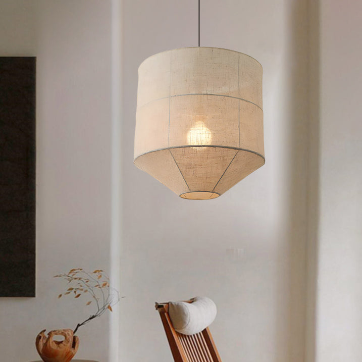 Traditional Japanese Zen Iron Fabric Cylinder Shade 1-Light Pendant Light For Living Room