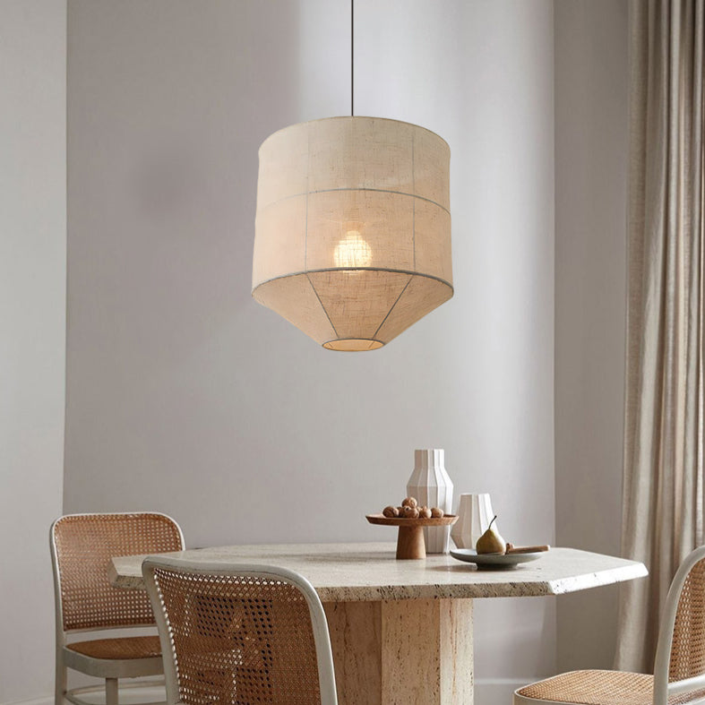 Traditional Japanese Zen Iron Fabric Cylinder Shade 1-Light Pendant Light For Living Room
