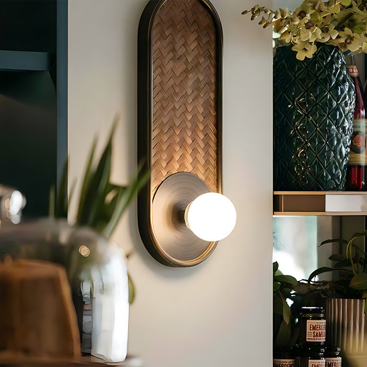 Traditional Vintage Oval Solid Wood Glass 1-Light Wall Sconce Lamp For Living Room
