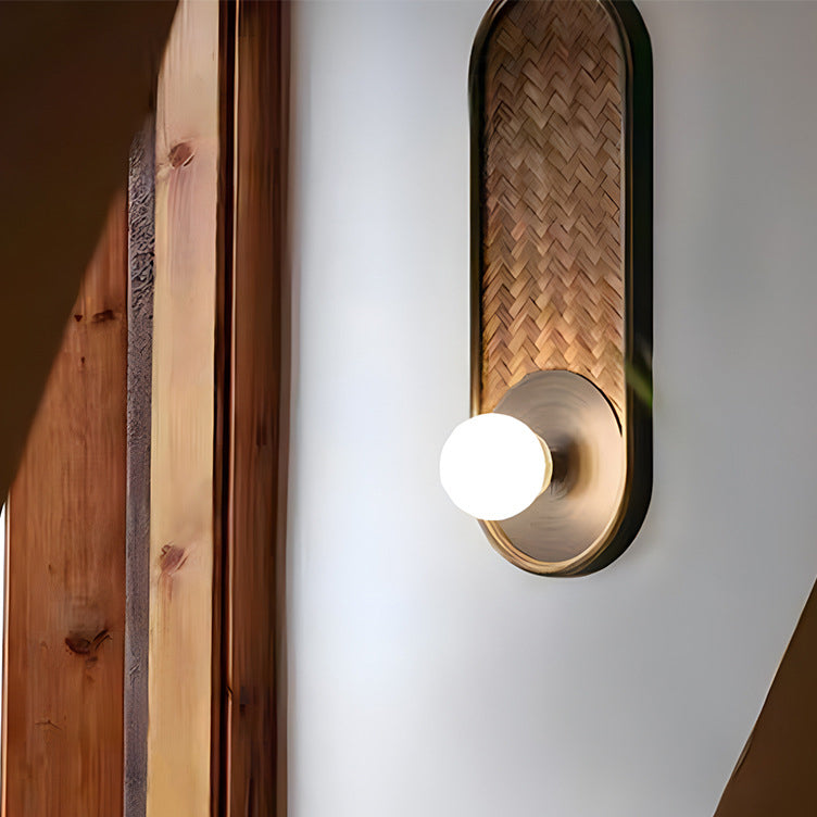 Traditional Vintage Oval Solid Wood Glass 1-Light Wall Sconce Lamp For Living Room