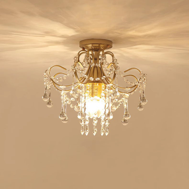 Lustre semi-encastré contemporain en alliage de zinc de luxe avec cristaux ronds à 3 lumières pour salon 