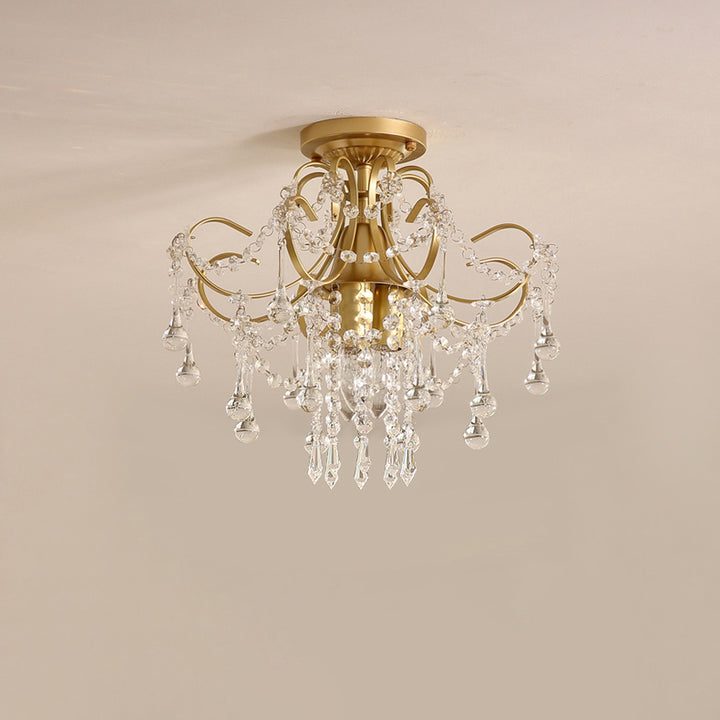 Lustre semi-encastré contemporain en alliage de zinc de luxe avec cristaux ronds à 3 lumières pour salon 